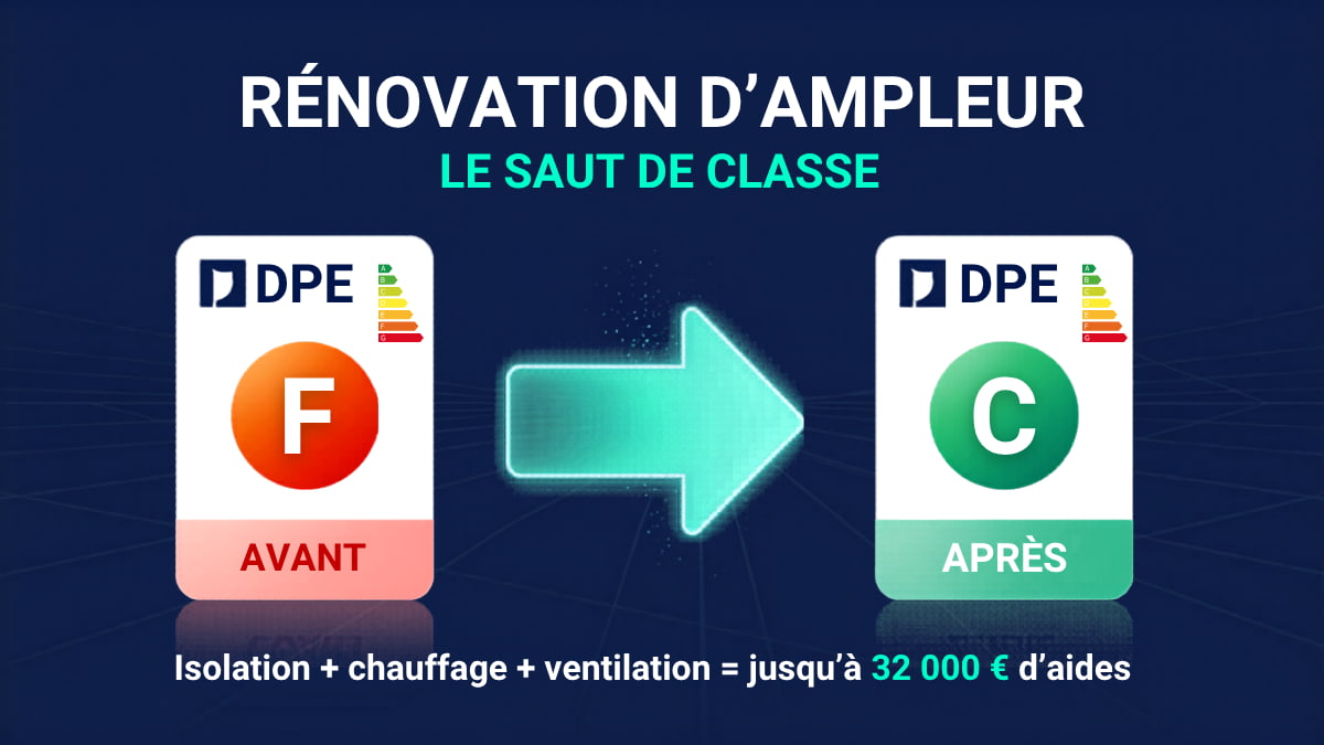 Saut de classe énergétique d'un logement passant du DPE F au DPE C après une rénovation d'ampleur en Occitanie