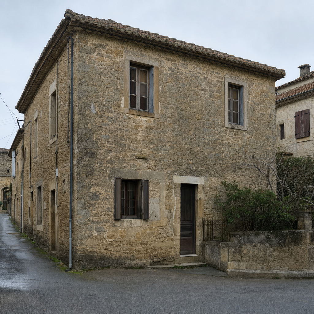 Maison ancienne en pierre dans l'Hérault, façade et fenêtres témoignant d'une passoire thermique DPE F ou G